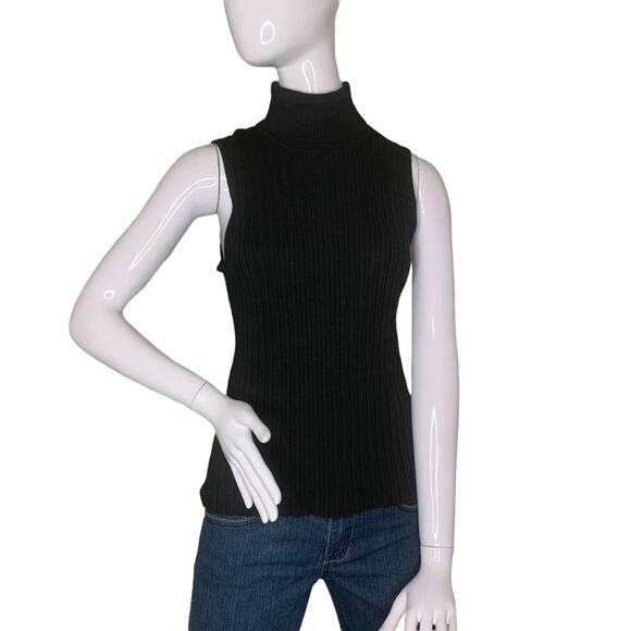 Casual Express Apparel Blouse Size XL Black High Neck Sleeveless Rib Knit - Picture 1 of 8